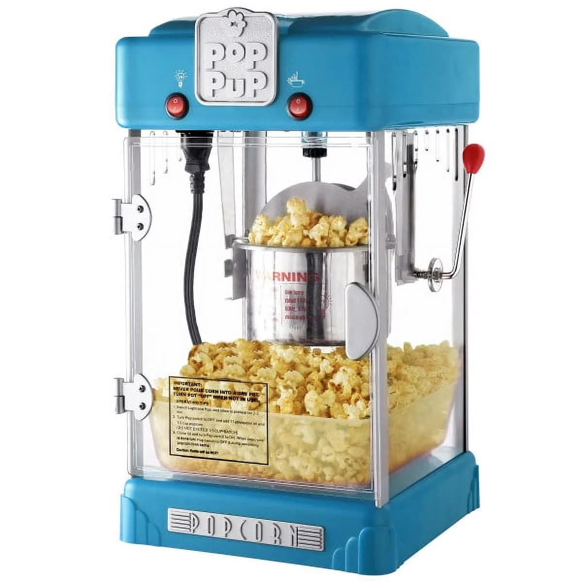 Pop Pup Countertop Popcorn Machine – 2.5oz Kettle with Measuring Spoon, Scoop, and 25 Serving Bags by Great Northern Popcorn (Blue)