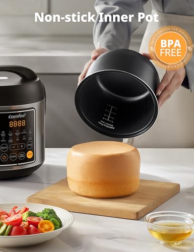 COMFEE' Compact Rice Cooker, 6-in-1 Stainless Steel Multi Cooker, Slow Cooker, Steamer, Saute, and Warmer, 2 QT, 8 Cups Cooked(4 Cups Uncooked), Brown Rice, Quinoa and Oatmeal, 6 One-Touch Programs