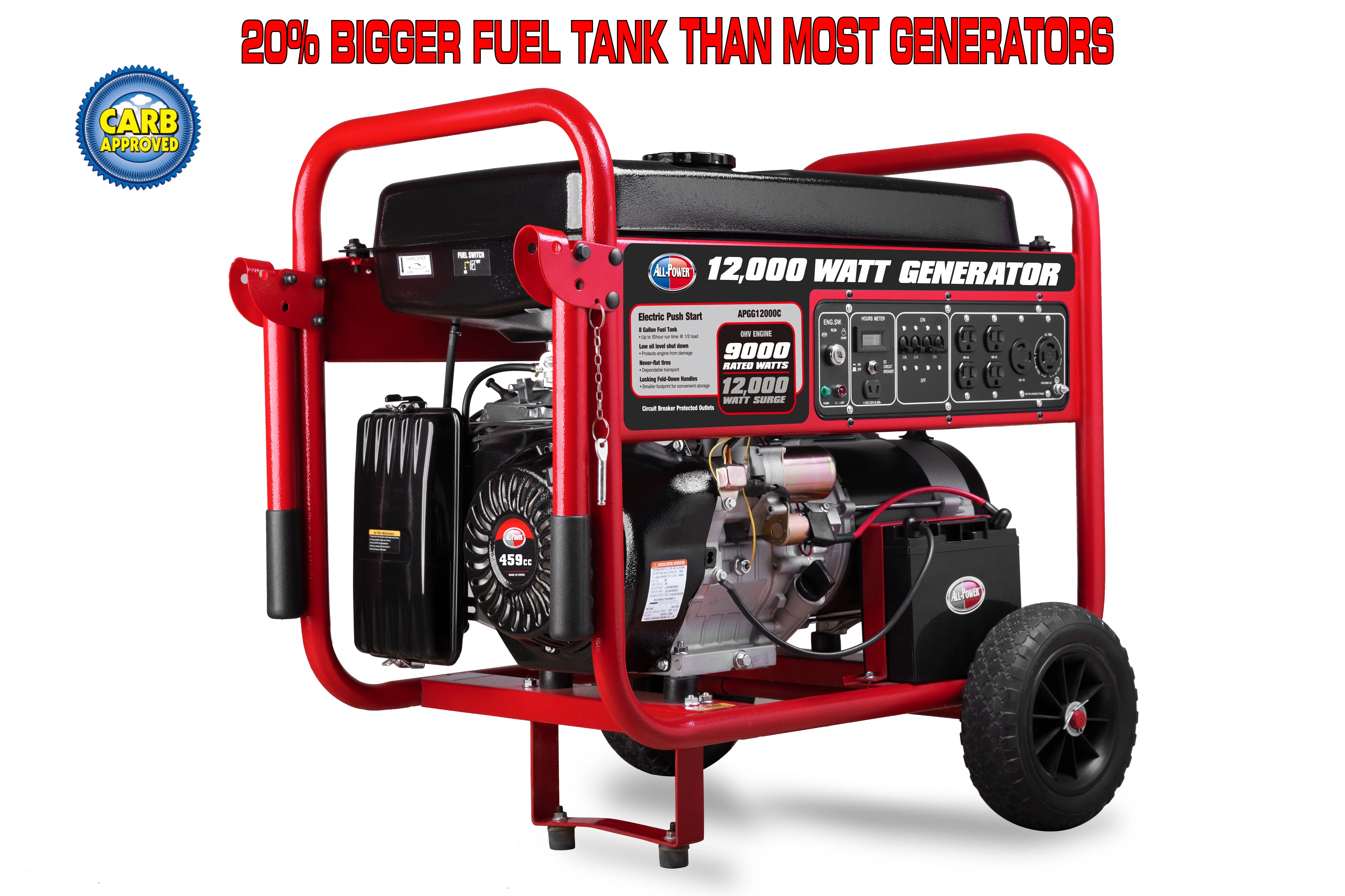 All Power 12000 Watt Portable Generator w/ Electric Start, Gas Powered, C.A.R.B Compliant, APGG12000C - Curated Treasures Market