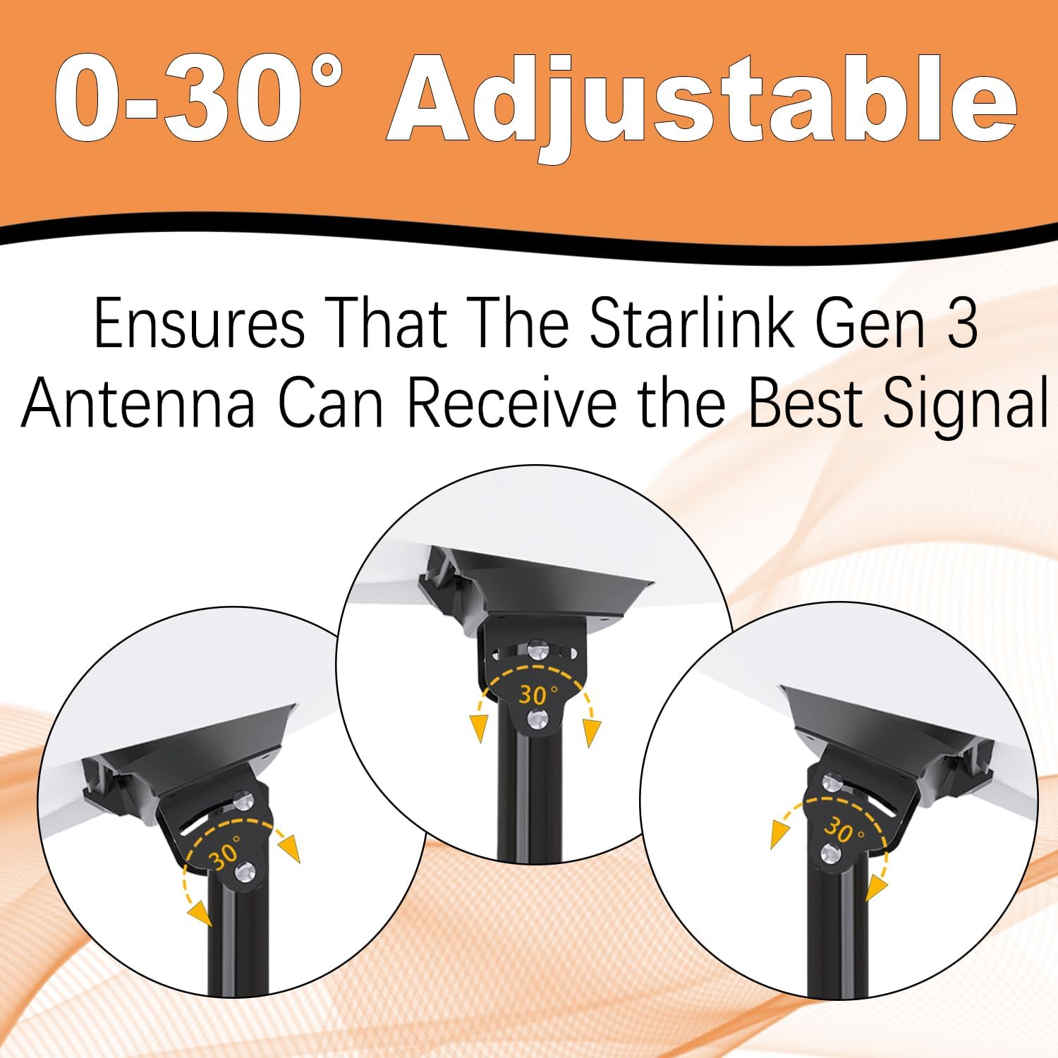 Adjustable Starlink Gen 3 Mount, Ybervont Starlink Mounting Kit Gen 3, Heavy Duty Starlink Gen 3 Wall Mount with 0-30° Adjustable Starlink Gen 3 Pipe Adapter for Starlink Internet Kit Satellite