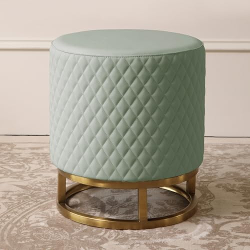 Faux Leather Vanity Stool for Makeup Room Round Ottoman Foot Rest Stool for Living Room Silla para Vanity de Maquillaje Vanity Seat Makeup Stool Chair,White