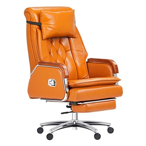 Kinnls Cameron Massage Chair, Big and Tall Office Chair 500lbs Genuine Leather High Back Heavy Duty Executive Desk Chair Fully Reclining Chair for Long Hours (Cowhide Leather-Black)