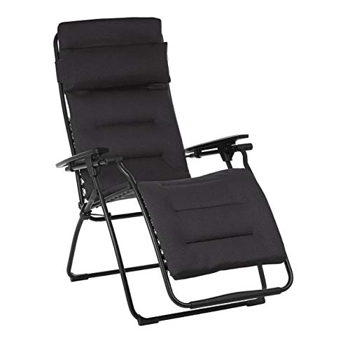 Lafuma Futura XL Air Comfort Zero Gravity Recliner (Acier Black) Extra Large Padded Folding Outdoor Reclining Chair