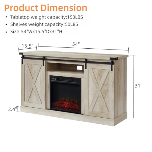 JYED Farmhouse Electric Fireplace TV Stand with Sliding Barn Door for TVs up to 60