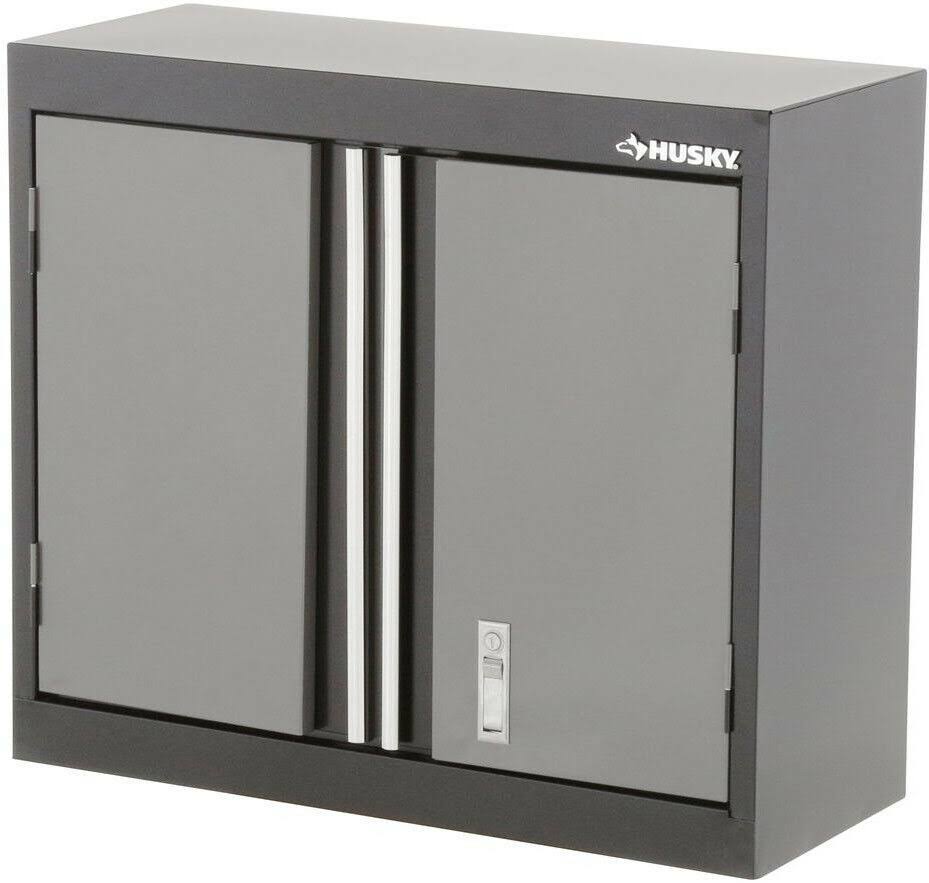 Husky 26 in. H x 30 in. W x 12 in. D Deluxe Steel Garage Wall Cabinet in Black/Grey