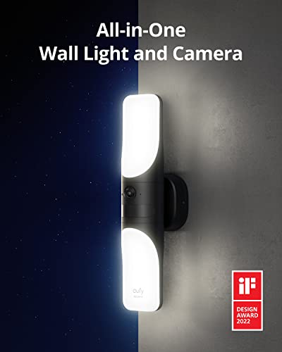 eufy Security S100 Wired Wall Light Cam,Security Camera Outdoor,2K Camera with 1200-Lumen Light,Color Night Vision,Motion Activated Light, AI Detection,IP65 Waterproof,Floodlight Camera(Renewed)