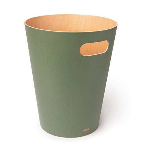Umbra Woodrow, Natural 2 Gallon Modern Wooden Trash Can Wastebasket or Recycling Bin for Home or Office