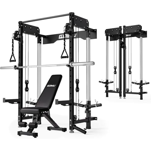 WM3-V4 Folding Squat Rack, Wall Mounted Power Rack with Dual Independent Pulley System, Functional Trainer with 5 Adjustable Function Modes for Space Saving Home Gym