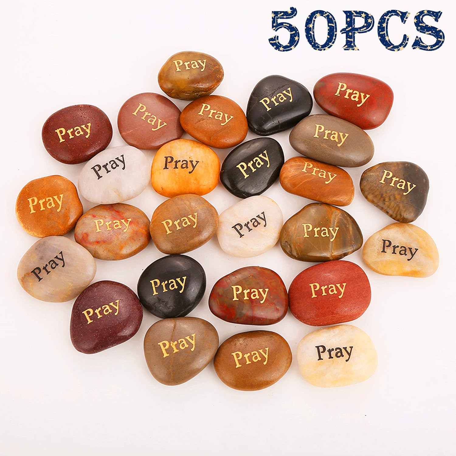 50PCS Pray Pray Stones Engraved Rocks Inspirational Gifts Prayer Stones Bulk Love Prayer Rocks Bulk Zen Chakra Stones Encouragement Rocks Wholesale Pray Rocks, 2