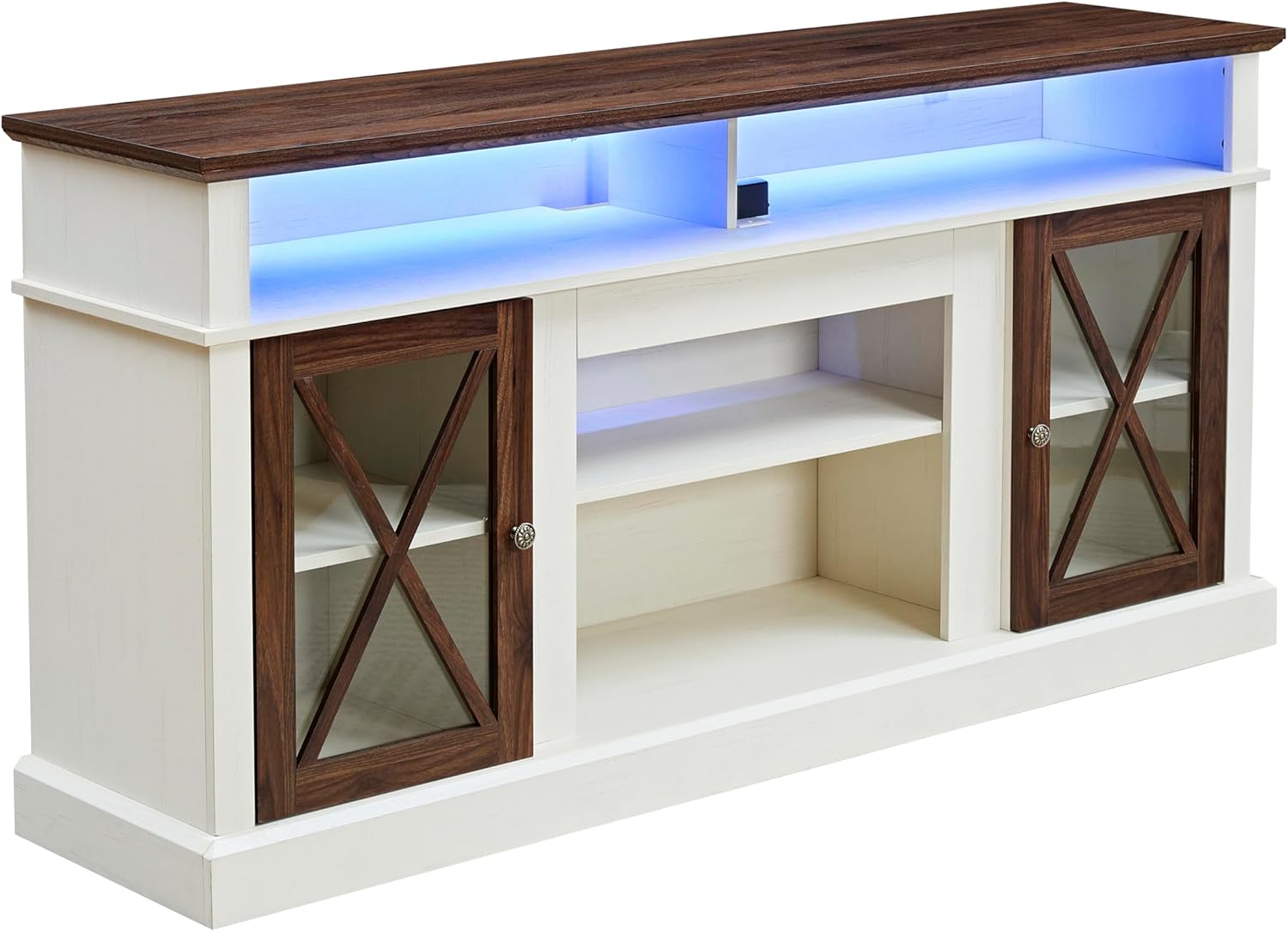 Farmhouse TV Stand with Outlet & LED Lights for TVs Up to 70