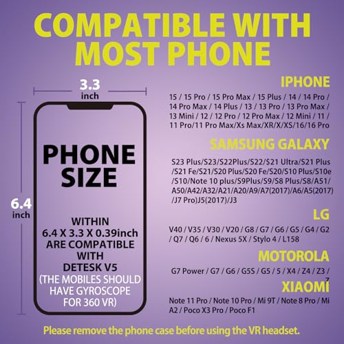 DESTEK V5 VR Headset for Phone with Controller, Anti-Blue Eyes Protected HD Lenses, 110&deg; FOV Virtual Reality Headsets VR Goggles for iPhone 16/15/14/13/12/11, Samsung, Android - White