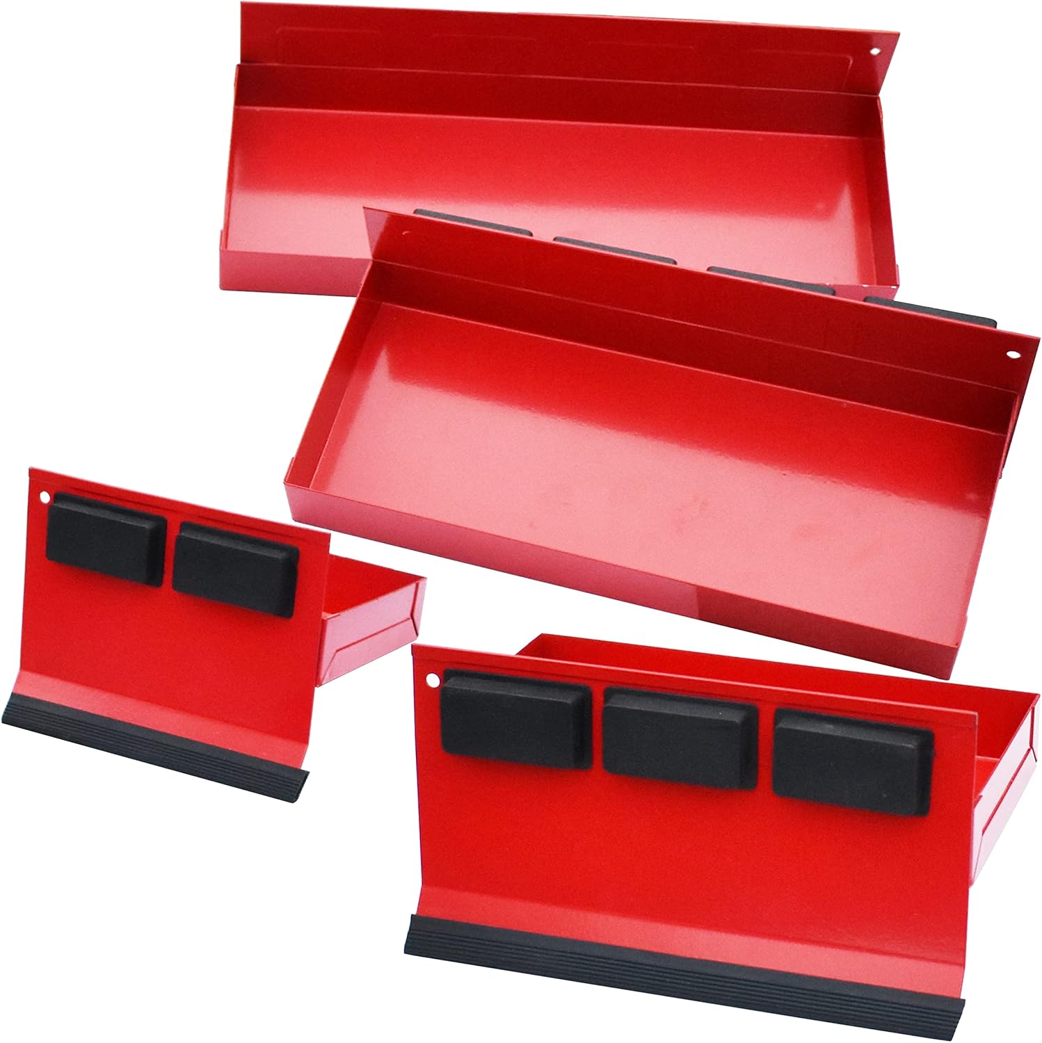 Magnetic Shelf 4-Pcs Set - Red Magnetic Tool Trays - Metal Tool Box with Strong Magnets - Magnetic Storage for Toolbox - Tool Box Accessories for Van Workshop Pack of 2