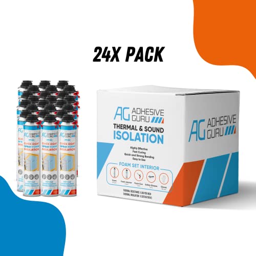 Adhesive Guru Spray Foam Insulation Kit ( 6 x 32.80 oz), Polyurethane Self-Expanding Spray Adhesive Foam, Closed Cell Heat Insulation Foam and Acustic Spray with Foam Cleaner and Dispensing Gun
