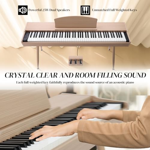 Ktaxon Digital Piano 88-Key Weighted Action Electric Piano with 3-Pedal Unit, Double Bluetooth, Split/Touch/Transpose Control Functions(Black)