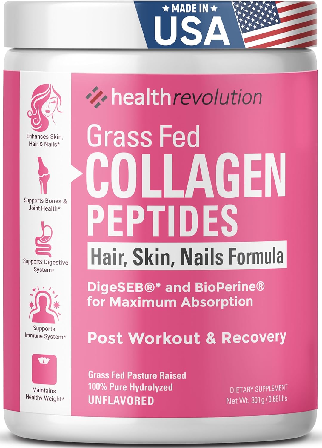 Hydrolyzed Collagen Peptides Powder - Skin, Hair, Nails & Joint Support, Grass-Fed Collagen Enhanced with Probiotics & Digestive Enzymes, Types I & III - Non-GMO, Gluten-Free, Unflavored, 35 Servings