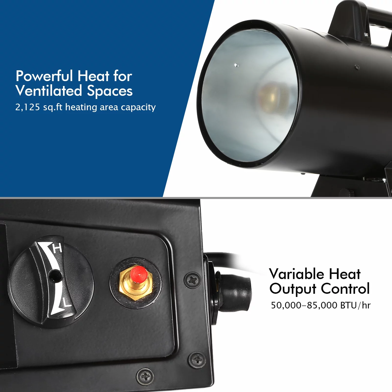 BILT HARD 85,000 BTU Forced Air Propane Heater, Adjustable Portable Liquid Propane Gas Torpedo Heater for Jobsite, Garage, and Construction Sites, CSA Listed