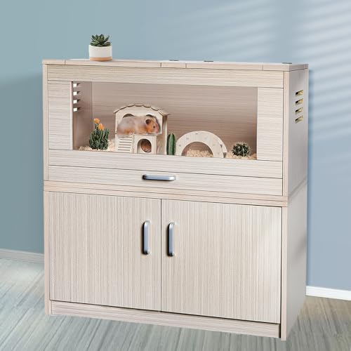 Hamster Cage with Storage Cabinet Small Animal Cage, Easy View Acrylic Panels, Large Habitat for Hedgehog Gerbil & Rat 31.5