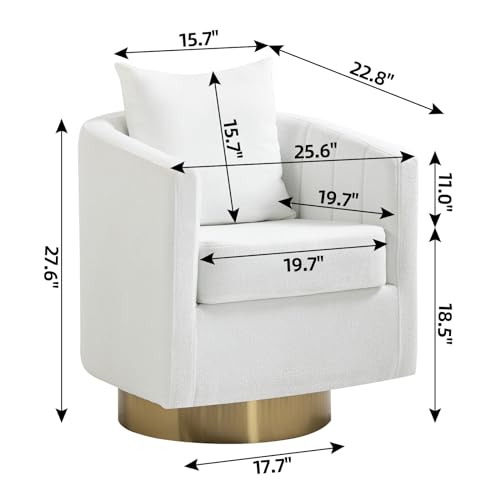 Barrel Accent Chairs Set of 2, Modern 360 Degree Swivel Armchair with Waist Pillow for Living Room, Comfy Upholstered Teddy Fabric Club Chair for Bedroom, White