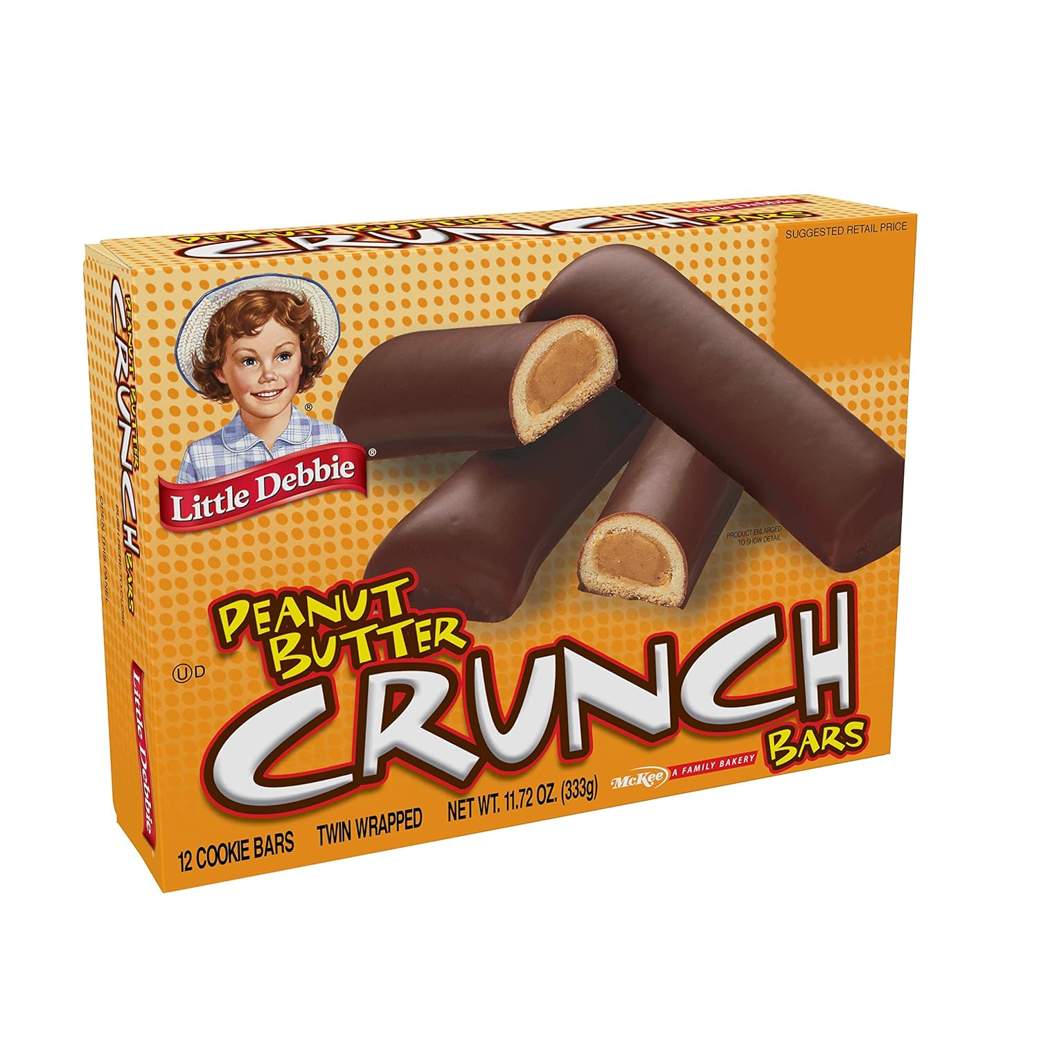 Little Debbie Peanut Butter Crunch Bars, 11.72 Oz Box, 6 Twin Wrapped Cookies, 12Count