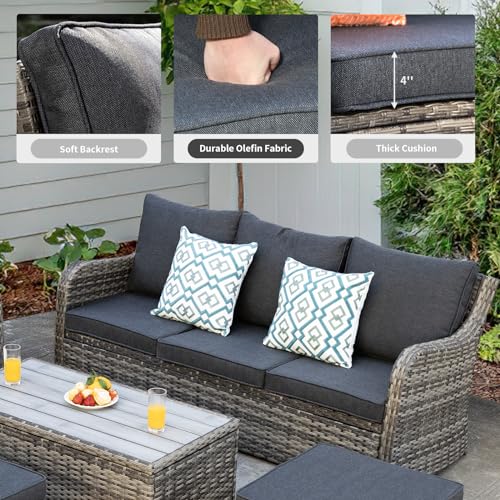 14 Pieces Large Patio Furniture Set, Modular Large Outdoor Sectional, Wicker Patio Sectional Sofa, Brown Rattan Conversation Set with Coffee Table & Adjustable Corner Sofa for Balcony