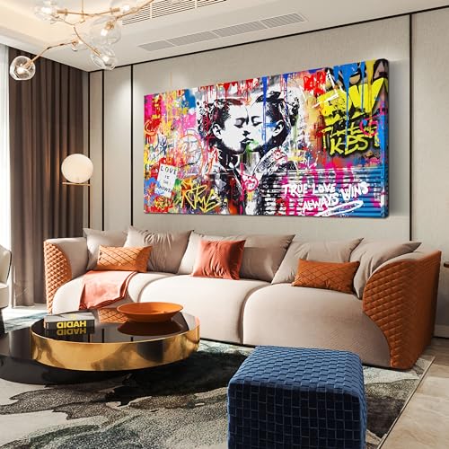SIXTTART Banksy Canvas Wall-Art for Bedroom - Street Graffiti Wall Art Abstract Painting Pop Art Wall Decor Modern Home Office Decor 14