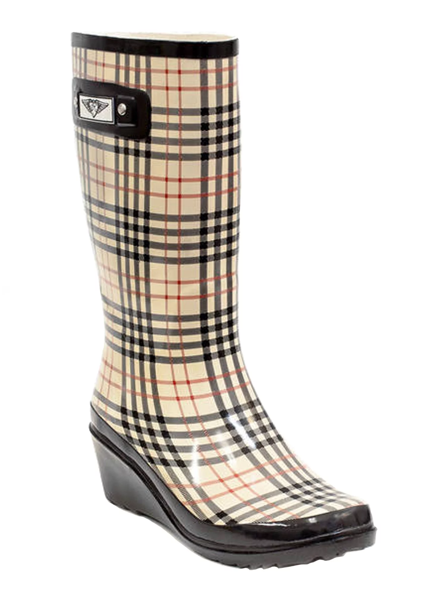 Forever Young  Plaid Print Tall Rubber Rain Boots (Women)
