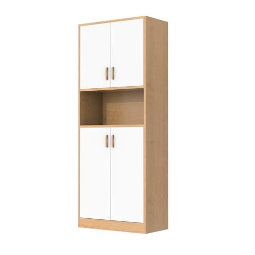 Oak and White Kitchen Pantry Cabinet, 70