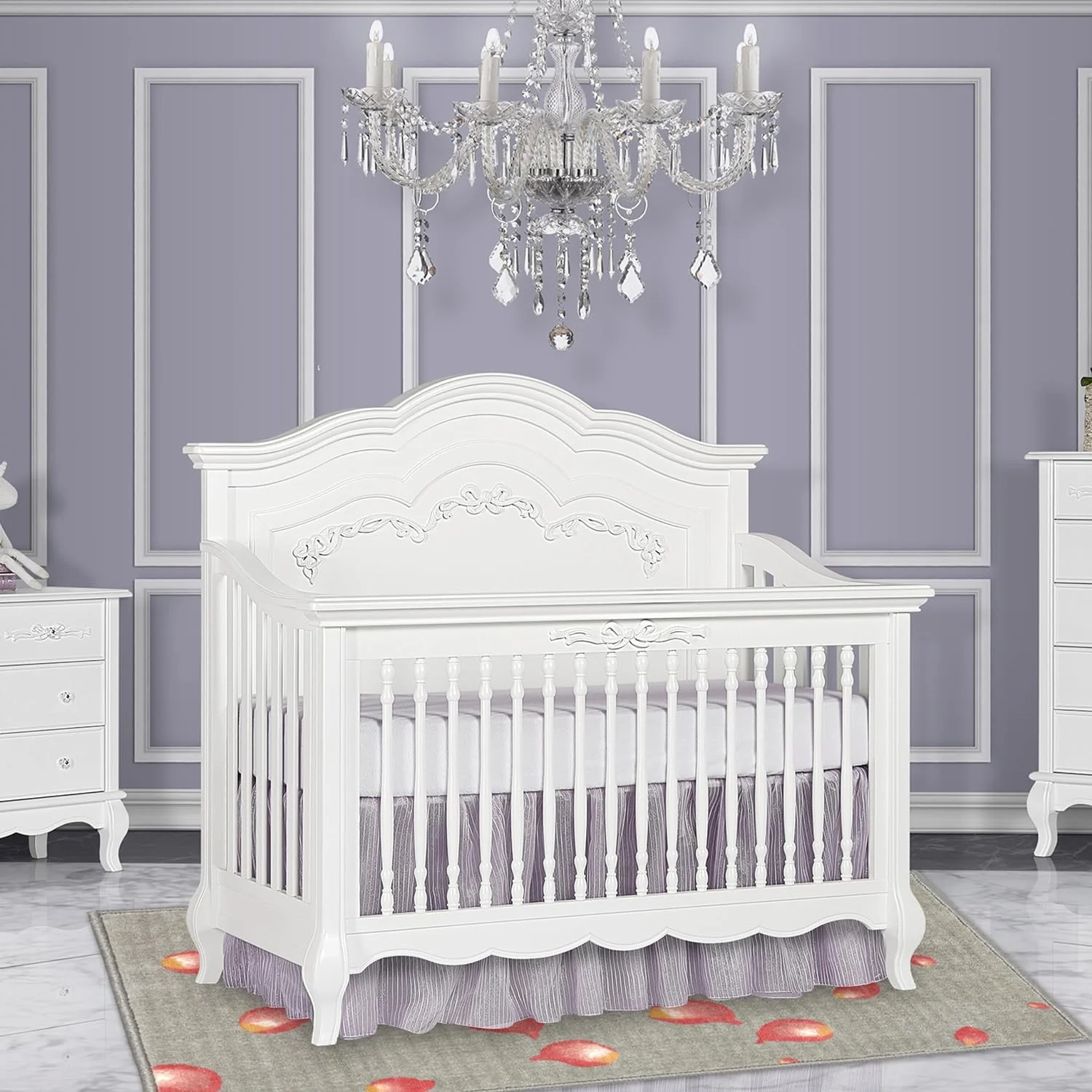 Evolur Aurora 5-in-1 Convertible Crib in Frost, Greenguard Gold Certified, Features 3 Mattress Height Settings, Sturdy and Spacious Baby Crib, Wooden Furniture