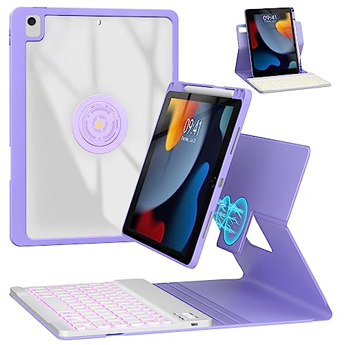 Keyboard for iPad 9th/8th/7th Generation Case 10.2 inch,360° Rotatable Magnetic iPad Pro 10.5-inch Air 3 Case with Pencil Holder,7 Color Backlit Bluetooth Keyboard (Rose Gold)