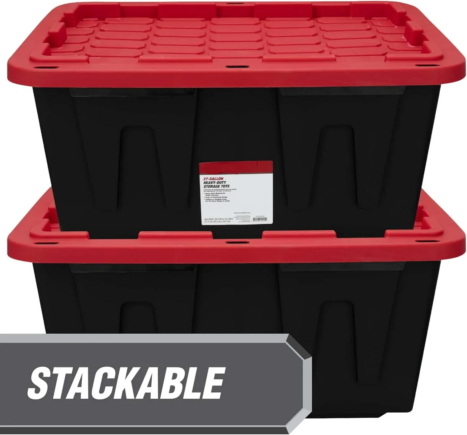 4 Pack 27 Gallon Plastic Storage Container with Snap-On Lid Black and Red Durable Organizer Bin for Home Office Garage Organization Heavy Duty Storage Solution for Toys Clothes Tools and More