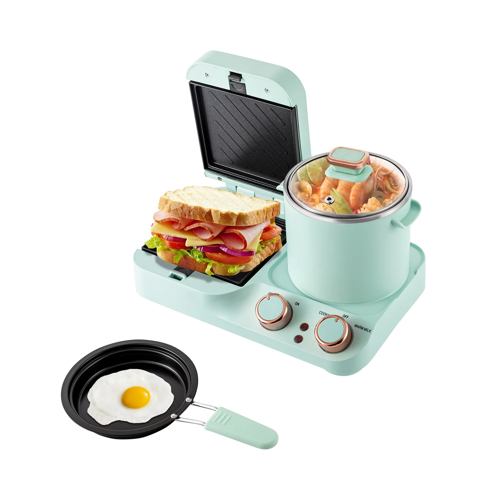 Wuzstar 3 in 1 Breakfast Station, Multi-functional Breakfast Maker Machine with Frying Pan, Non-stick Coating Plate, Stockpot