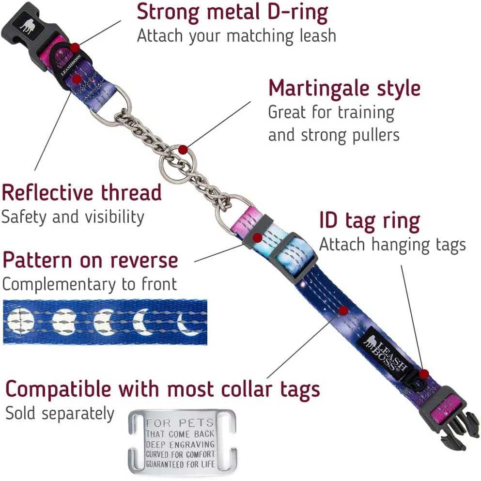 Leashboss Patterned Reflective Chain Martingale Dog collar - Pet Supplies online store