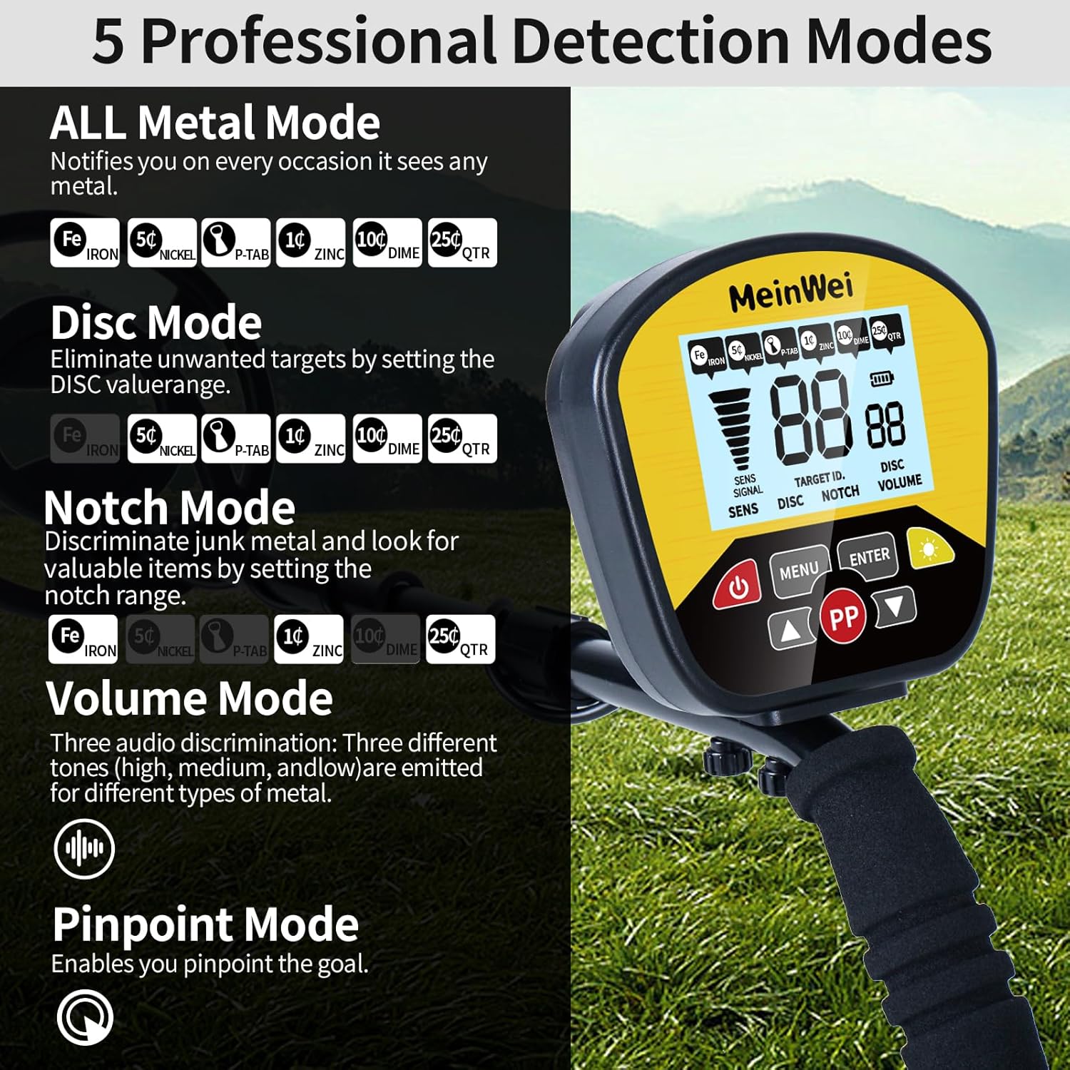 Metal Detectors for Adults & Kids - Waterproof Professional Higher Accuracy Gold Detector with LCD Display, 5 Mode, Advanced DSP Chip 10