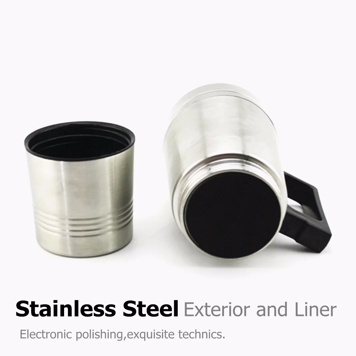 Stainless Steel 12V 500ml Car Auto Heating Cup, Electric Insulated Coffee Mug Kettle Boiler Water Heater Thermoses Vehicle Coffee Maker Tea Pot Travel Heater Cup Bottle, with Anti-Spill Lid