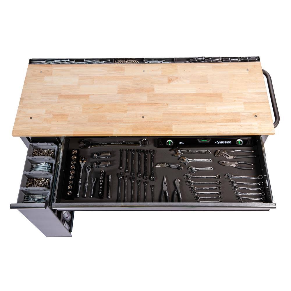 Husky 61 in. W 10-Drawer, Deep Tool Chest Mobile Workbench in Metallic Silver Wi