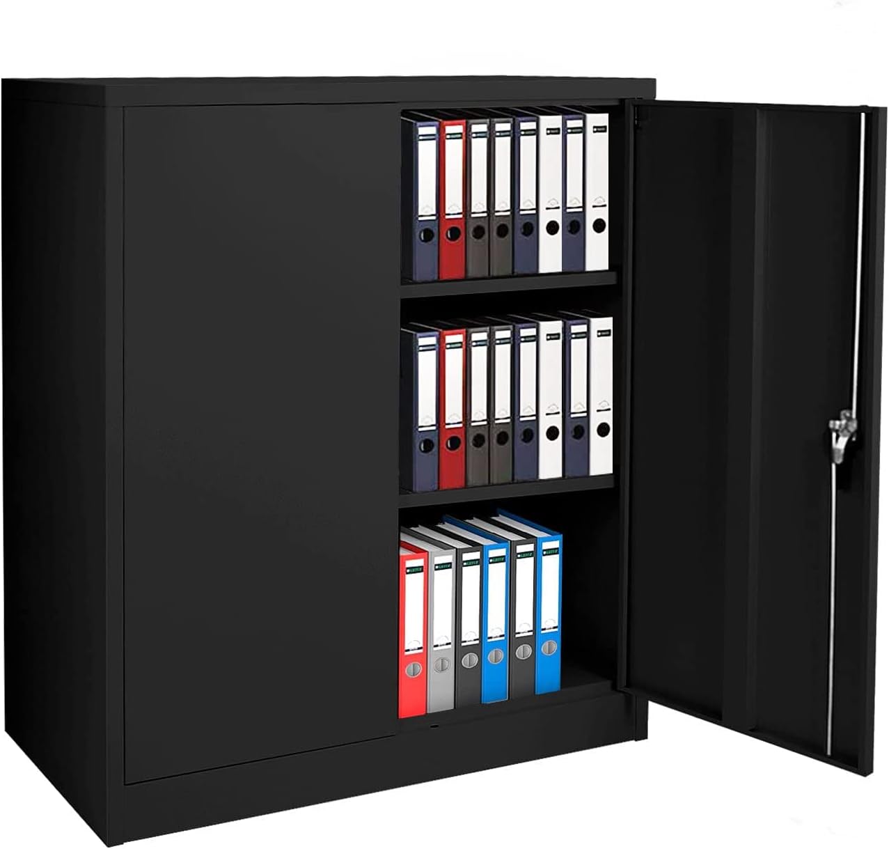 Metal Storage Cabinet,42”Steel Storage Cabinet with 2 Adjustable Shelves and 2 Doors,Black Metal Cabinet for Office, Garage and Utility Room (Black)