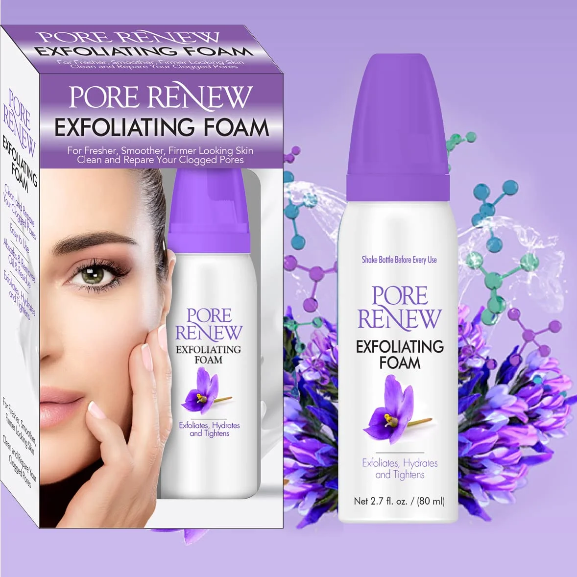 Pore Renew 2.7 Fl. Oz. / 80 Ml Exfoliating Foam, Deep Cleanser That Peels, Hydrates, And Tightens Skin For A Fresher, Smoother, And Firmer Looking Complexion In Minutes