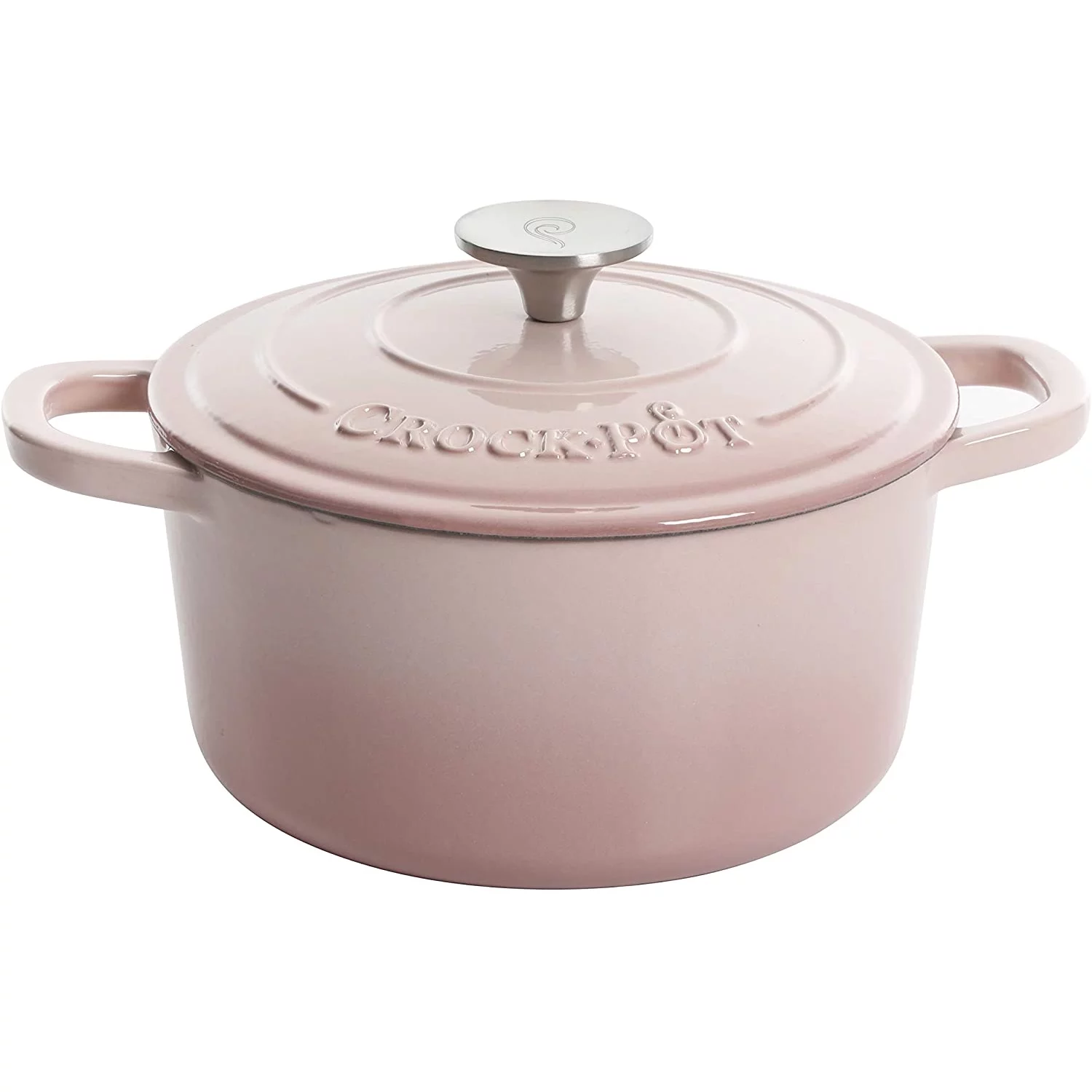 Crock-Pot 5 Quart Round Enamel Cast Iron Covered Dutch Oven Cooker, Blush Pink