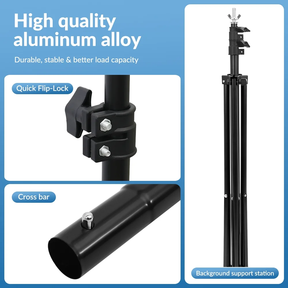 10ft Adjustable Background Support Stand Photography Video Studio Backdrop Kit, 4 Backdrop Clamps, 2 Sandbags for Wedding Party Stage Decoration Black