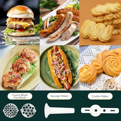 LHS Manual Meat Grinder, Heavy Duty Meat Mincer Sausage Stuffer, 3-in-1 Hand Grinder with Stainless Steel Blades for Meat, Sausage,