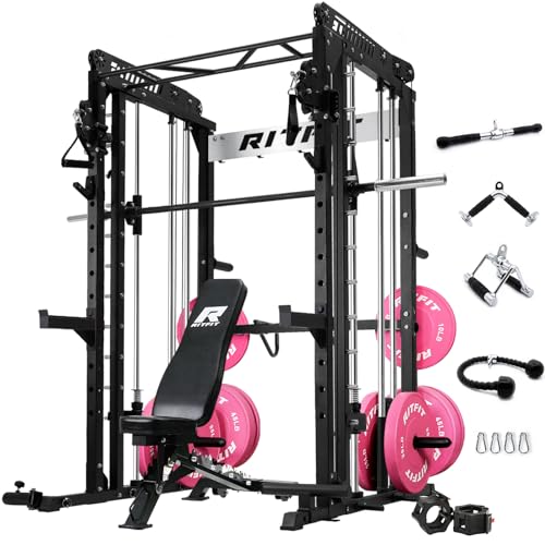RitFit M1 Smith Machine with Cable Crossover System, Multi-function Squat Rack Power Cage for Home Gym, Power Rack and Packages