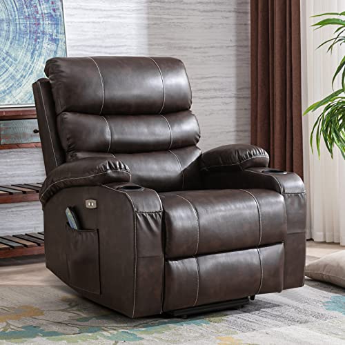 Lift Chair, Lift Chairs Recliners for Elderly, Power Lift Chair with Massage and Heat, Power Lift Chair with USB Port, 2 Cup Holders, 4 Pockets, PU Leather