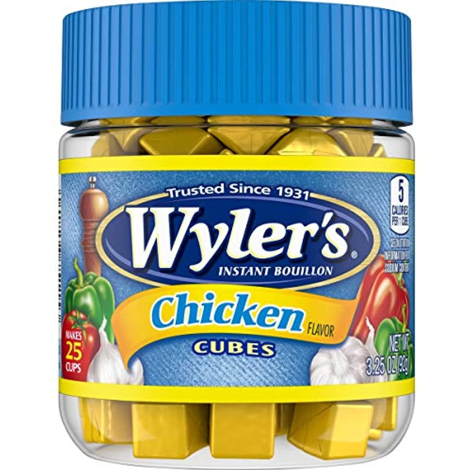 Wylers Chicken Instant Bouillon Cubes Jar, 3.25 Oz, Pack Of 8