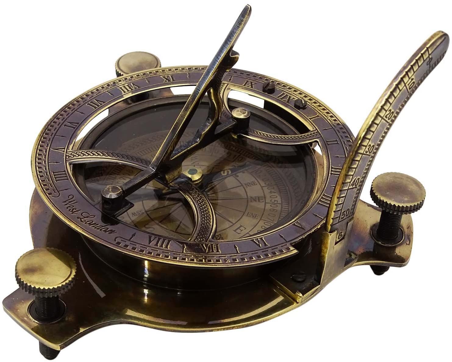 Antique Magnetic Compass Nautical Sundial 4.2 Brass Maritime Compass