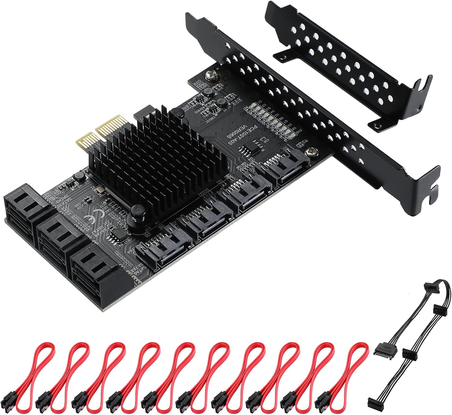 MZHOU 16 Port 4X SATA PCle Expansion Card - Support 6 SATA 3.0 Devices with 16 SATA Cables and Bracket (ASM1166 + 3xJMB575