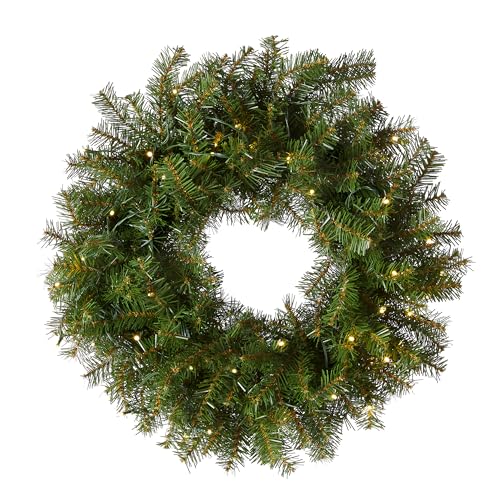 National Tree Company Pre-Lit Artificial Christmas Wreath, Green, Norwood Fir, White Lights, Christmas Collection, 24 Inches