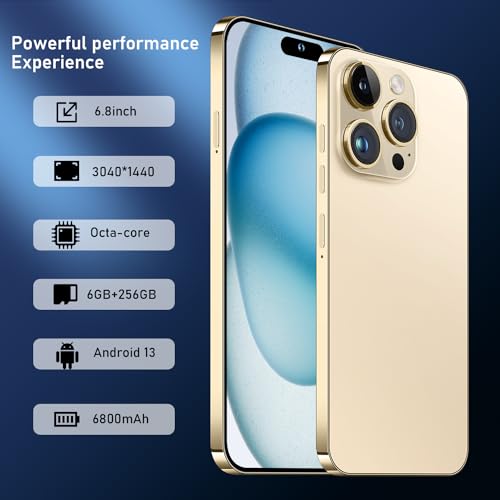 A15 PROMAX Smartphone, 6+256GB Unlocked Phone, Android 13.0, 48+108MP Zoom Camera, Long Battery Life 6800mAh, Dual SIM, 6.7“ HD Screen,5G Phone (Purple)