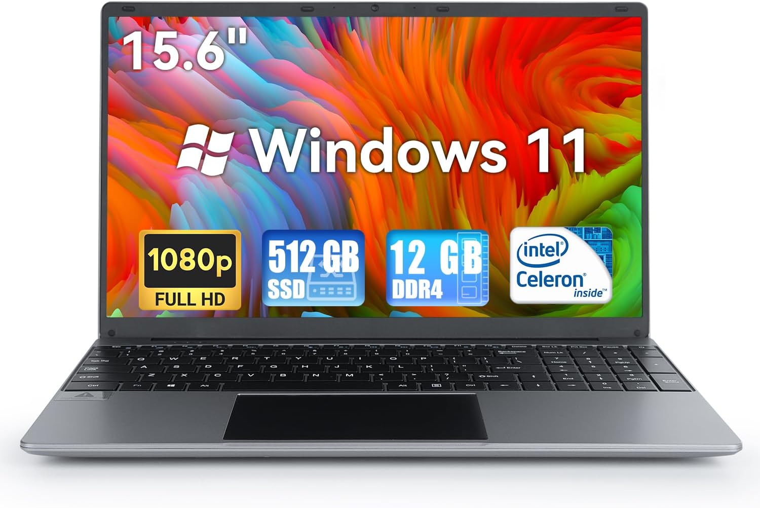 15.6'' Laptop 12GB DDR4 512GB SSD, Quad-Core Intel Celeron N5095 Processors, Windows 11 1080P IPS FHD Display Laptop Computer,Numeric Keypad USB 3.0, Bluetooth 4.2, 2.4/5G WiFi