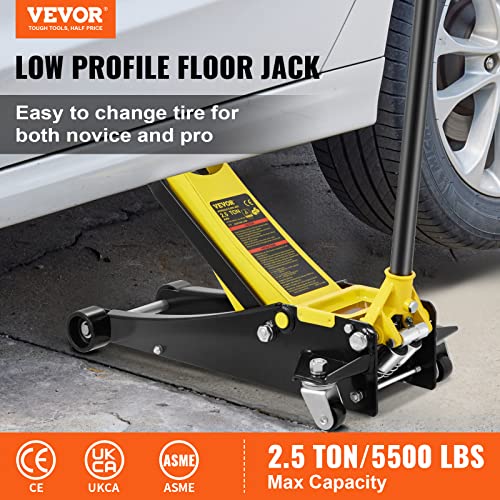VEVOR 2.5 Ton Low Profile, Heavy-Duty Steel Racing Floor Jack with Dual Pistons Quick Lift Pump, Lifting Range 3.64
