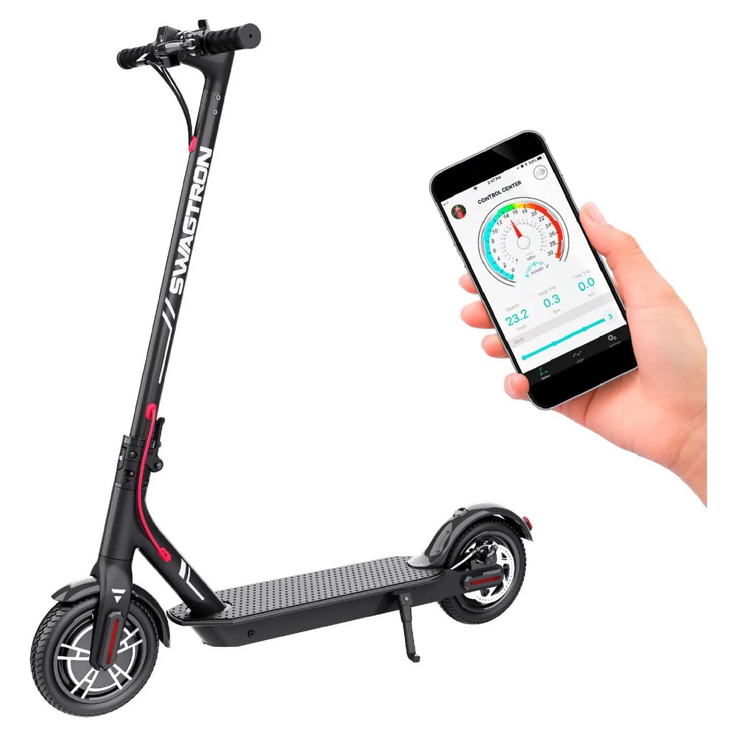 Swagtron Adult Electric Scooter Swagger 5 Boost, 320 lb Weight Limit, 8.5 Inch No-flat Tires, 300W Motor, Quick Folding, 18 Mph, UL 2272 Certified, Long Range - Radiant Selections